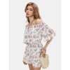 EXLURA Women's Summer Floral Romper Dress Off Shoulder Ruffle Elastic Wasit Wide Leg Shorts Jumpsuit Vacation Beach 2025 - 4 of 4