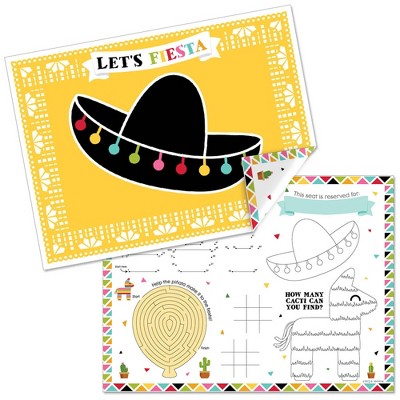 Big Dot of Happiness Let's Fiesta - Paper Mexican Fiesta Birthday Party Coloring Sheets - Activity Placemats - Set of 16