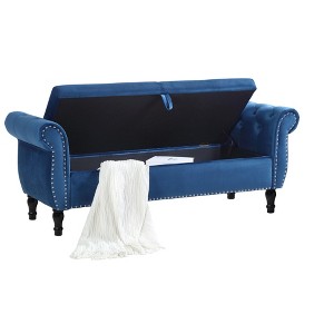 NicBex Modern 63" Storage Bench Leather Accent Stools with Rolling Arms and Nailhead Trims for Bedroom and Entryway - 1 of 4