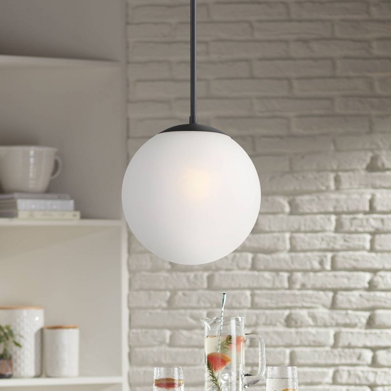 360 Lighting Ciana Black Mini Pendant 10" Wide Modern Orb Frosted Globe Glass Shade for Dining Room House Foyer Kitchen Island Entryway Bedroom Home, 2 of 8