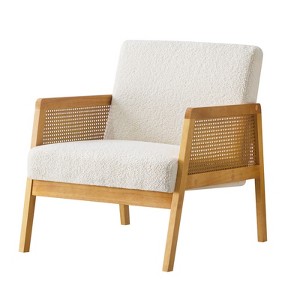 Furniliving Accent Chair, Rattan Webbing with Sturdy Wood Frame,  Boucle Fabric Upholstered Lounge Armchairs, Indoor&Outdoor - 1 of 4
