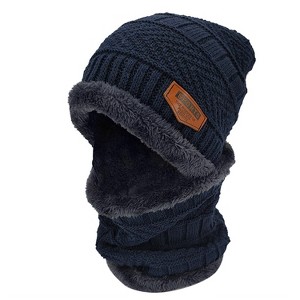 LakeForest "Unisex Winter Beanie Hat & Scarf Set, Warm Knit Skull Cap & Neck Warmer for Hiking, Running, Outdoors" Blue - 1 of 4