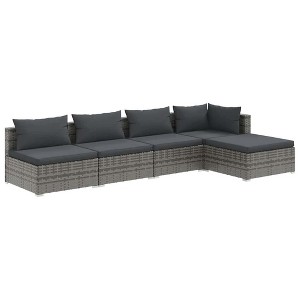 vidaXL 5-Piece Garden Lounge Set with Cushions in Poly Rattan Gray - Outdoor Patio Furniture with Robust Steel Frame for Garden, Deck and Patio - 1 of 4
