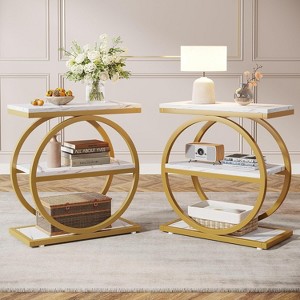 Tribesigns 3-Tier Narrow End Table, Wood Side Table with Black Metal Frames, Industrial Slim Nightstand and Bedside Table - 1 of 4