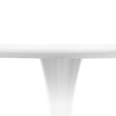 White Mid-Century Modern Round Dining Table with Wood Top