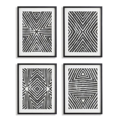 Plum & Post Achromatic Geometric Prints, Set Of 4