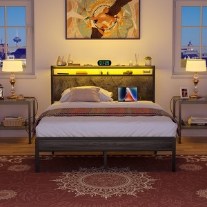 Aheaplus Platform Bed Frame with Charged Station and LED Lights - 1 of 4