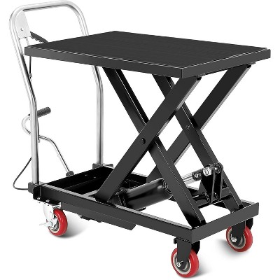 Hydraulic Lift Table, 500 Lbs Hydraulic Table Cart, Single Scissor Lift Cart 28.5" Lifting Height with 4 Wheels & Non-Slip Pad for Material Handling