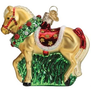 Old World Christmas Glass Blown Ornament for Christmas Tree, Horse with Wreath - 1 of 4
