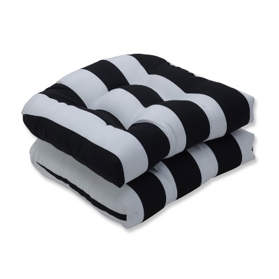 2pk Cabana Stripe Wicker Outdoor Seat Cushions Black - Pillow Perfect