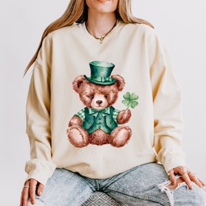 St. Patrick's Bear Clover - Women's Lightweight Garment Dyed Sweatshirt - 1 of 4