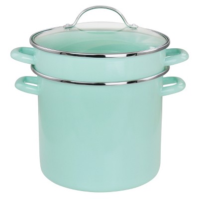Gibson 8 Quart Dual Stock Pot and Steamer Set in Aqua