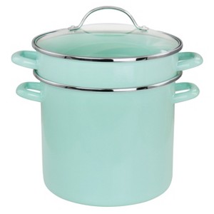 Gibson 8 Quart Dual Stock Pot and Steamer Set in Aqua - 1 of 4