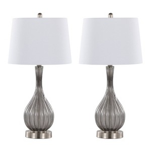 LumiSource (Set of 2) Jenny 27" Contemporary Glass Table Lamps Clear Smokey Brushed Nickel and White Shade from Grandview Gallery: UL Listed - 1 of 4