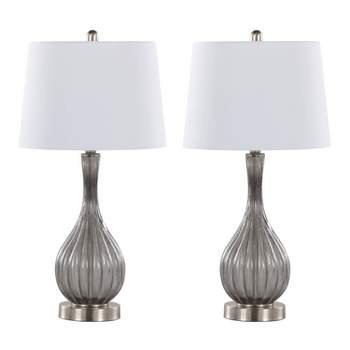LumiSource (Set of 2) Jenny 27" Contemporary Glass Table Lamps Clear Smokey Brushed Nickel and White Shade from Grandview Gallery