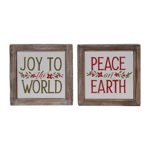 Transpac Wood and Metal Framed Blocks Peace and Joy Set of 2 Freestanding Christmas Wall Art Tabletop Decor - 1 of 1