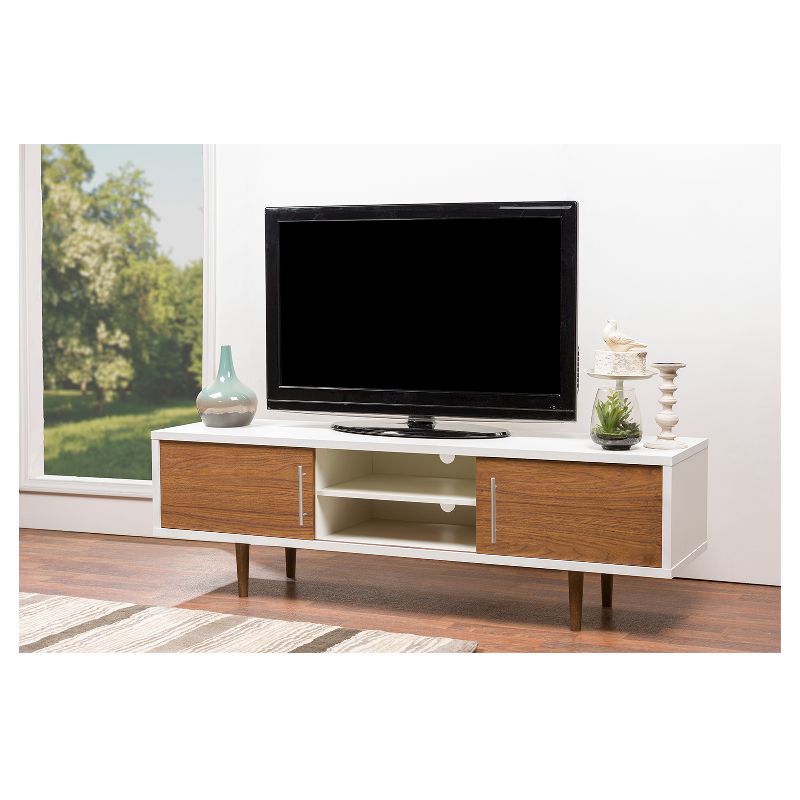 Gemini Wood Contemporary TV Stand for TVs up to Walnut/White 66&#34; - Baxton Studio, 5 of 6