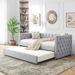 RISOKEYS Daybed with A Roll-Out Trundle,Upholstered Twin Size Button-Tufted Sofa Daybed Frame,No Box Spring Needed,for Bedroom Living Room - 1 of 4