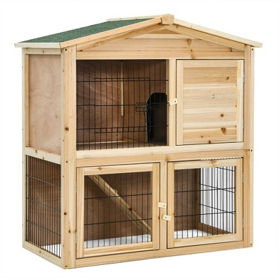 Tangkula 35" Wooden Chicken Coop Large Bunny Rabbit Cage w/ Ramp Indoor Outdoor Pet House