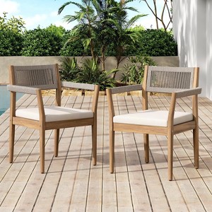 Christopher Knight Home Janna Modern Coastal Patio Acacia Wood Woven Rope Dining Chairs (Set of 2) - 1 of 4