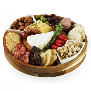 Twine Rotating Wood Serving Board - Round Charcuterie Board - Lazy Susan Wooden Cheese Board Set with Ceramic Dishes - Set of 1 - 1 of 4