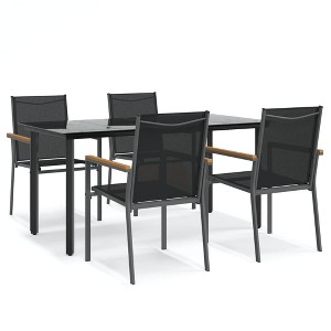 vidaXL 5 Piece Patio Dining Set Black Textilene and Steel - 1 of 4