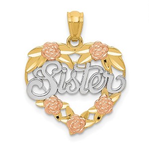 Black Bow Jewelry 14k Two Tone Gold and White Rhodium Sister Heart Pendant, 18mm - 1 of 4