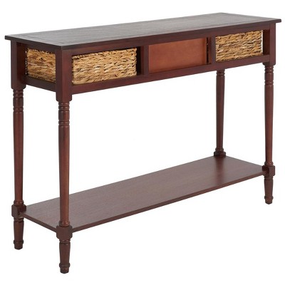 Christa Cherry Pine Console Table with Rattan Storage