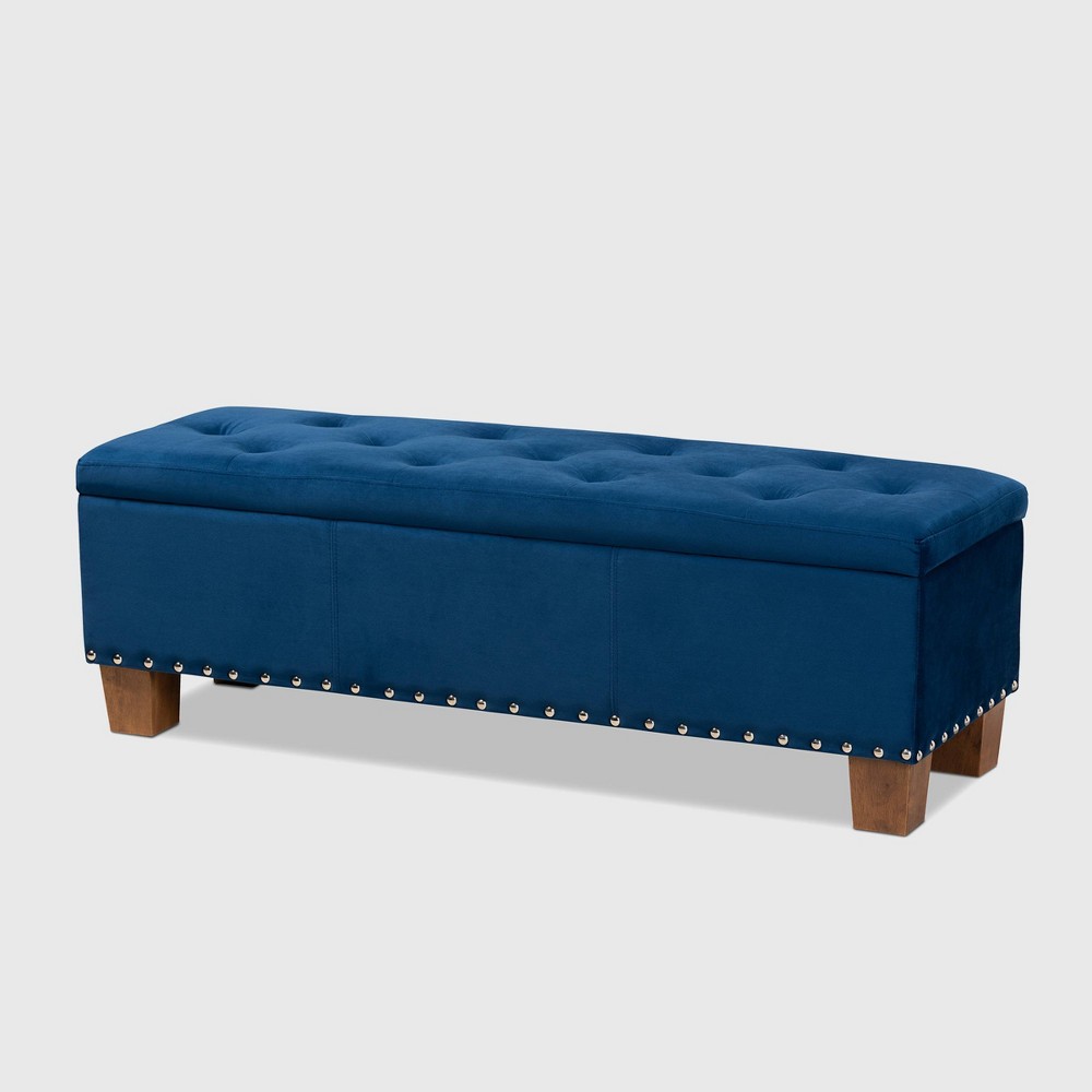 Photos - Pouffe / Bench Hannah Velvet Upholstered Button Tufted Storage Ottoman Bench Navy Blue/Br