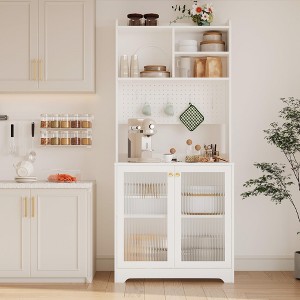 71" Tall Pantry Cabinet with 2 Glass Doors, Freestanding Kitchen Storage Cabinet with Open Storage & Adjustable Shelves - 1 of 4