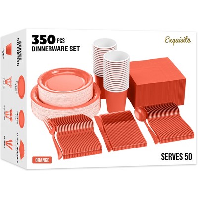 Crown Display 350-Piece Disposable Dinnerware Set – Paper Plates, Paper Cups, Napkins, Plastic Forks, Knives & Spoons – Serves 50 Guests