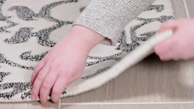 Ivory and Grey Tufted Wool and Viscose Area Rug, 2' x 3'