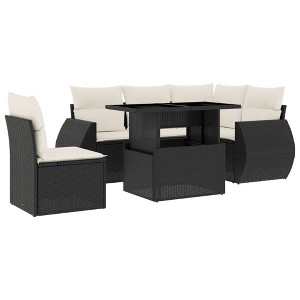 vidaXL 6 Piece Patio Sofa Set with Cushions Black and Cream Poly Rattan - 1 of 4