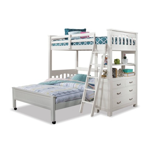 Twin Full Highlands Loft Bed With Lower, Highlands White Full Bookcase Bed