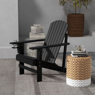 Wooden Adirondack Chair with Cup Holder for Deck, Garden, Backyard, Fire Pit