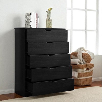 Mshliw 5 Drawer Dresser and Storage Chest, Clothes Organizer Cabinet with Metal Glides and Curved Cutout Handles for Bedroom or Living Room