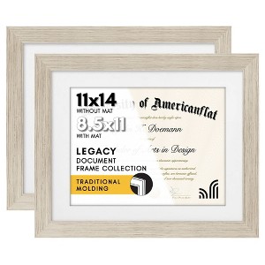 Americanflat 11x14 Drift Wood Diploma Frame - Displays 8.5x11 Diplomas with Mat or 11x14 Inch Without Mat. Shatter-Resistant Glass - (2 Pack) - 1 of 4