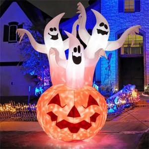 Angel Sar 6FT Halloween Inflatable Ghost and Pumpkin, Colorful Rotating Flame Light, 190T Waterproof Polyester, Outdoor Yard Decoration - 1 of 4