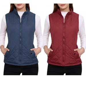 INSPIRE CHIC Women's Stand Collar Lightweight Gilet Quilted Zip Vest 2 Packs - 1 of 4