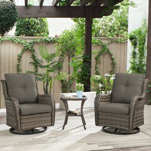 POCASSY Gray Wicker Swivel Rocking Chairs, Oversized Rocker Patio Chairs Rattan Glider Chairs with 4" Thick Seat Cushion - 1 of 4