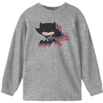 Justice League Chibi Batman Colorful Shadow Boy's Heather Grey Long Sleeve Shirt