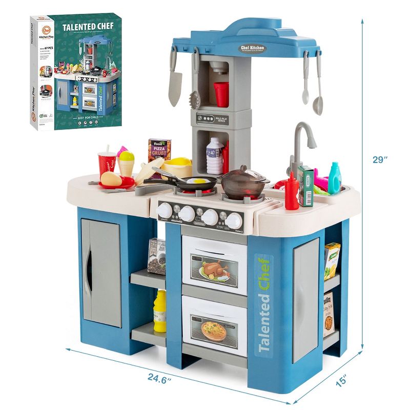 Costway Play Kitchen Set 67 PCS Kitchen Toy For Kids W/Food &Realistic Lights & Sounds, 4 of 11