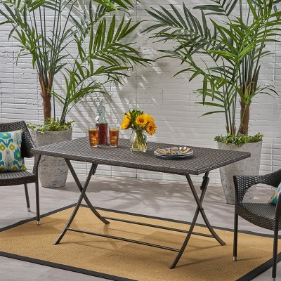 Osparple Rectangle Portable Dining Table Modern Wicker Patio Folding Table for Indoor and Outdoor, Brown Multi