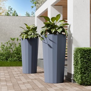 NAYSAYE 23.6" Tall Large Outdoor Planters for Porch Decor with Drainage Hole, Wide Stripe Design Flower Pots - 1 of 4