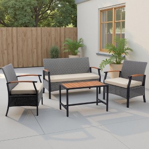 4-Piece Woven Back Conversation Set, Charcoal–Teamson Home : Steel Frame & Wood Armrests - 1 of 4