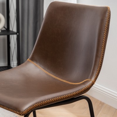 Aryven Industrial 7-Piece Dining Set with Rustic Dark Pine Table and Brown Faux Leather Chairs