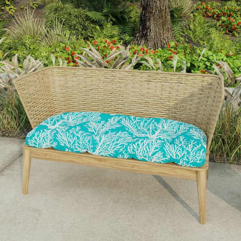 Outdoor Wicker Loveseat Cushion In Seacoral Turquoise  - Jordan Manufacturing, 5 of 10