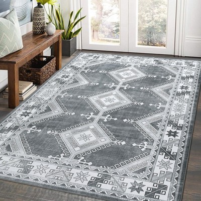 Machine Washable Area Rug Bohemian Style Area Rugs Bordered Non Slip Non Shedding Indoor MatStain Resistant Low Pile Carpet