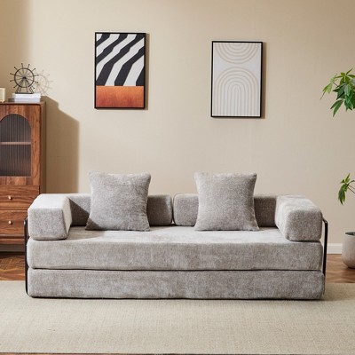 Whisen Sectional Compression Sofa Bed & Floor Futon Couch with Convertible Folding Design, Pillows and Armrests