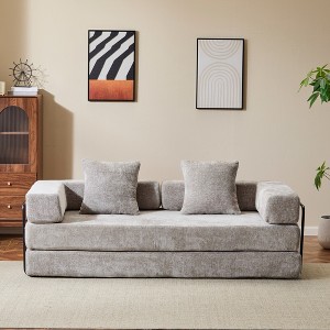 Whisen Sectional Compression Sofa Bed & Floor Futon Couch with Convertible Folding Design, Pillows and Armrests - 1 of 4